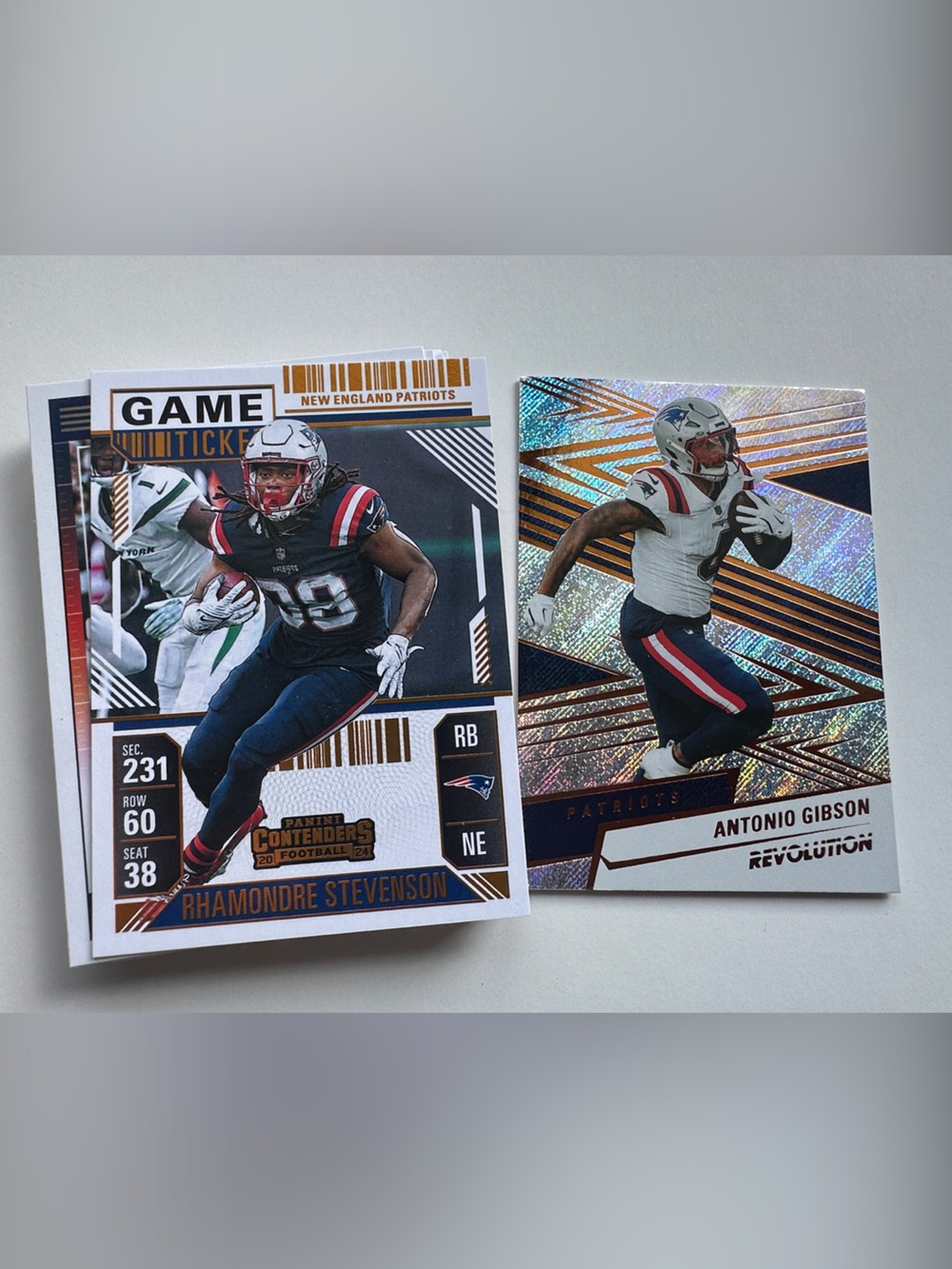 Panini and Topps set of New England Patriots Football Cards set of 18